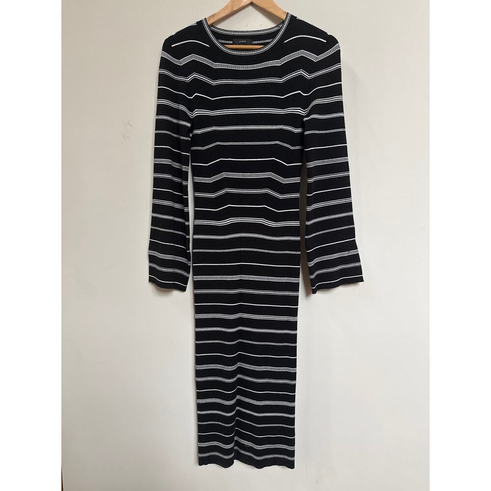 J. Crew Knit Ribbed Sweater Dress Mix Striped Long Sleeve Stretch Fitted Small